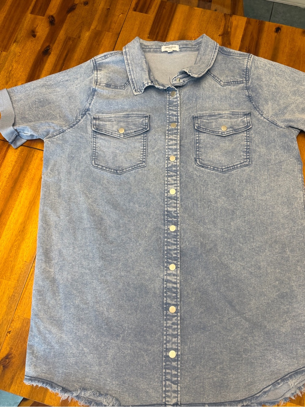 Light Blue Acid-Wash Denim Dress for Women - Casual Button-Front